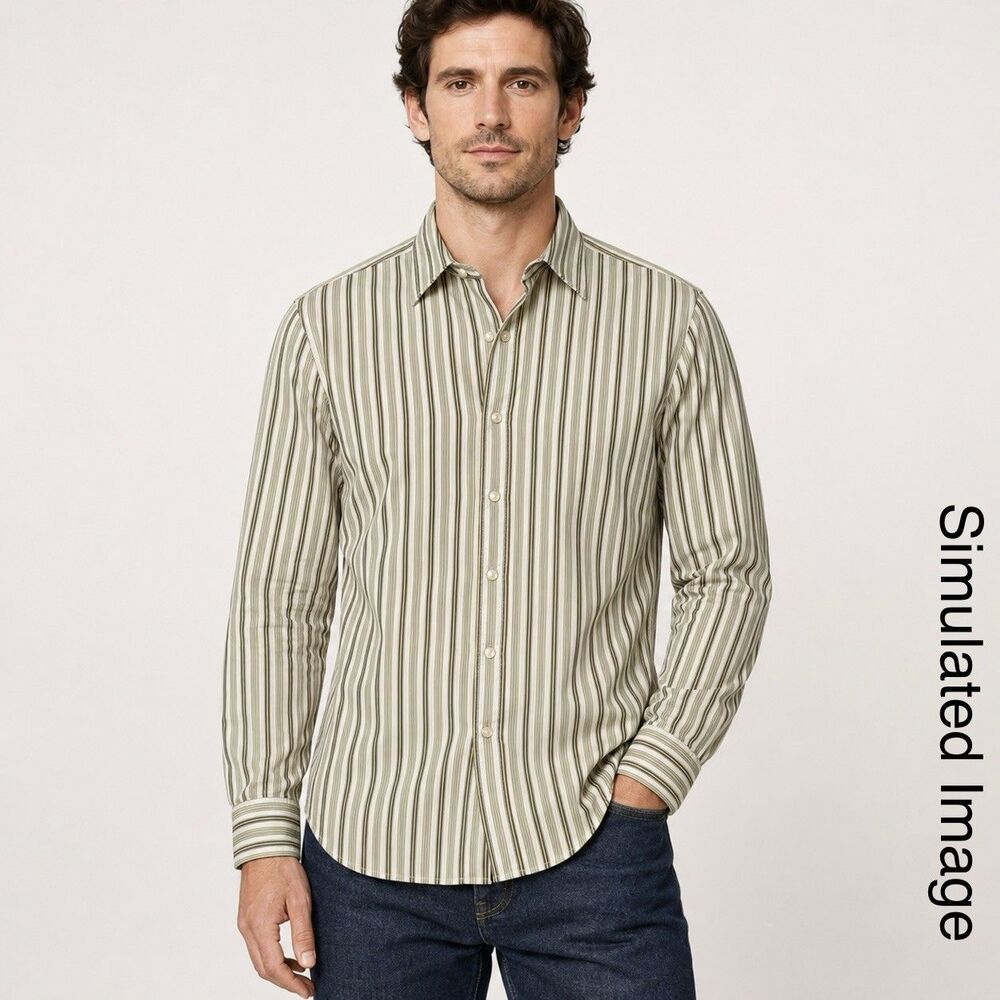NWOT Banana Republic Mens Large Slim Fit Striped Pearl Snap Shirt 2007 - Picture 1 of 7